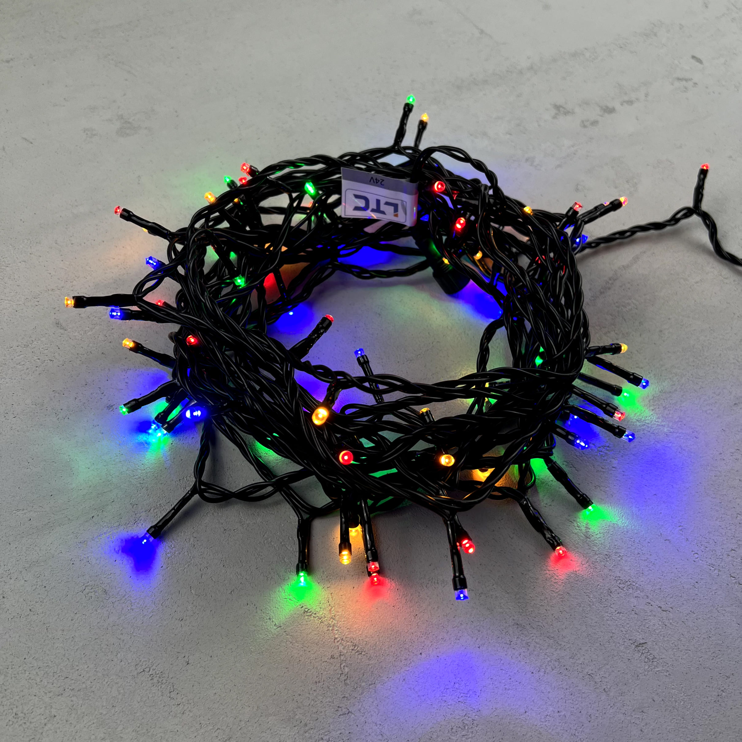 Гирлянда Нить 10м Разноцветная 24В, 100 LED, Провод Черный ПВХ, IP54 PST100-11-1M