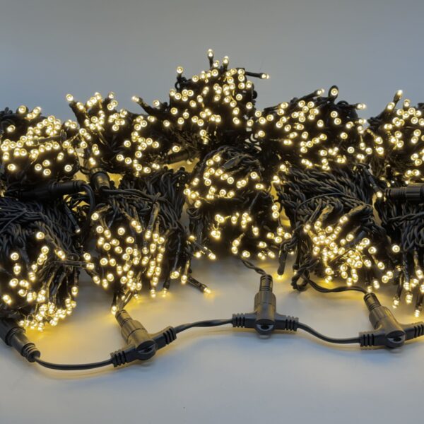 Комплект 5 Тепло-белых Нитей по 20м, 1000 LED, Провод черный Каучук 2,3мм, IP54 LTC ECO1000-11-1WW