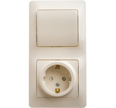 Розетка встраиваемая с заземлением с одноклавишным выключателем (бежевый) Systeme Electric GSL000270