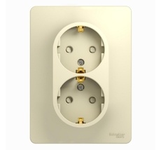 Розетка встраиваемая двойная с заземлением и шторками (Бежевый) Systeme Electric GSL000226