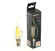 Лампа светодиодная филамент C35T свеча на ветру 6W 175-265V E14 4000К Feron 51263_FR