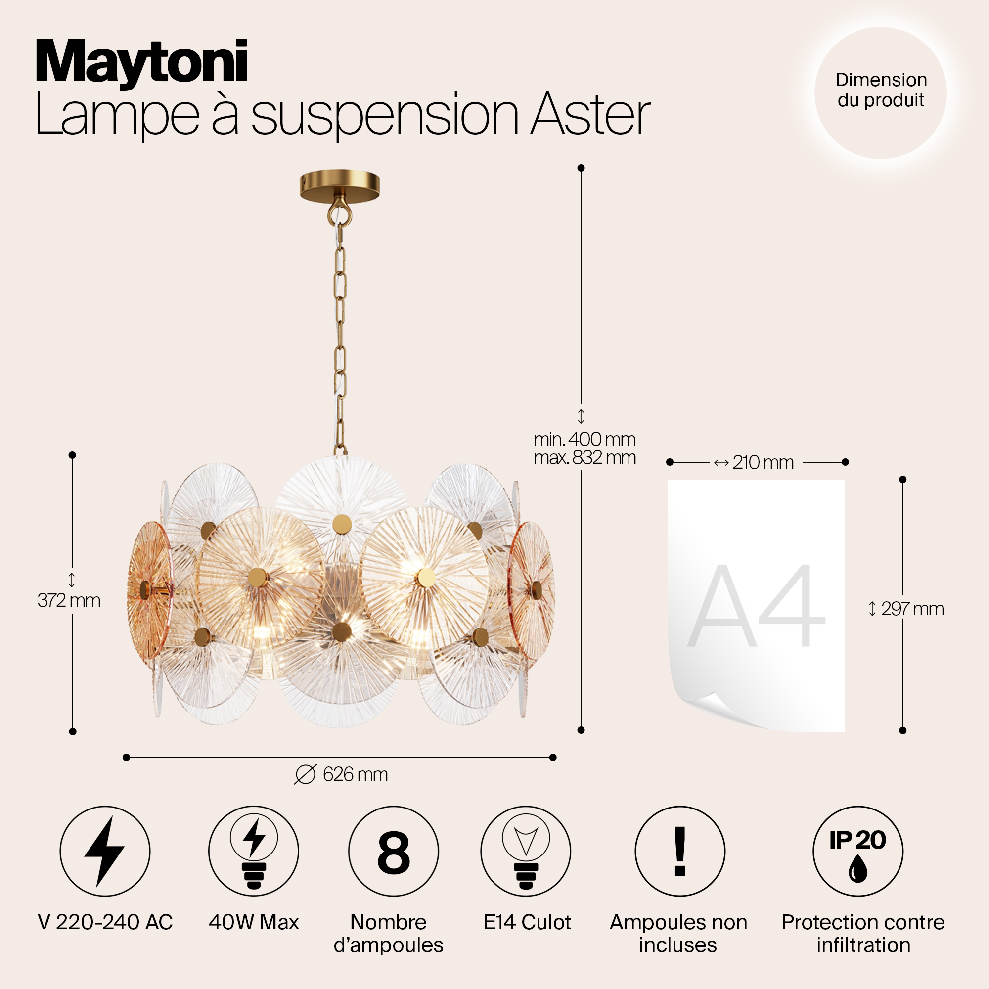 Подвесная люстра Maytoni Aster MOD007PL-08G_MY