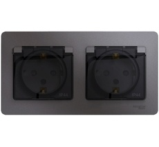 Розетка встраиваемая двойная с заземлением, шторками и крышкой (графит) IP44 Systeme Electric GSL001347