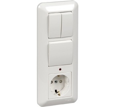 Розетка встраиваемая с заземлением с одноклавишным и двухклавишным выключателем (белый) Systeme Electric BK2VR-008A-B