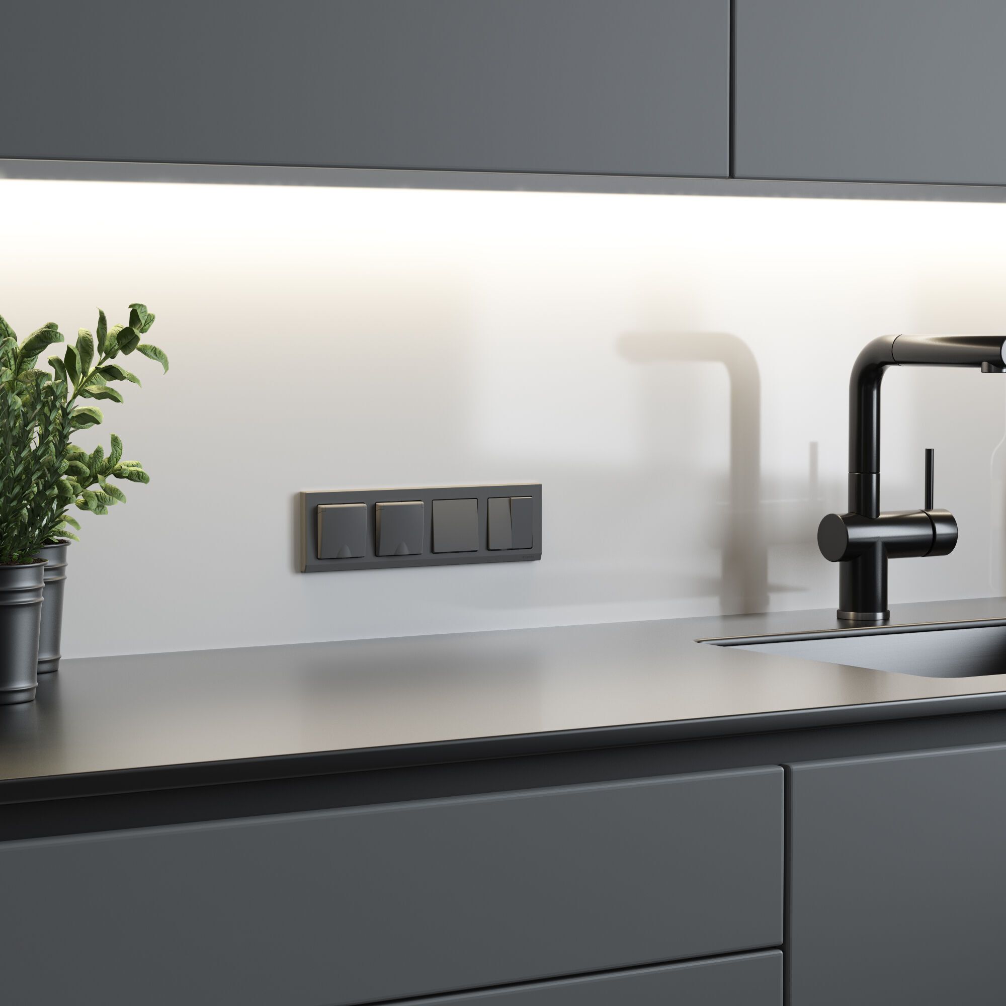 Перекрестный выключатель двухклавишный (графит матовый) Werkel a064032_WR