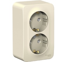 Розетка накладная двойная с заземлением и шторками (молочный) Systeme Electric BLNRA011202