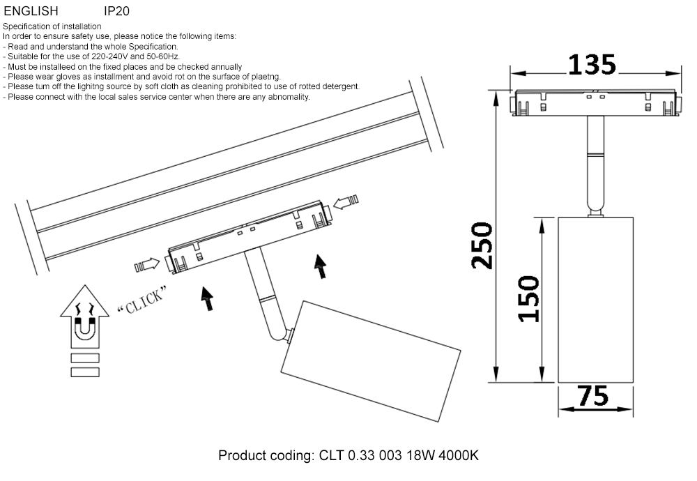 Трековый магнитный светильник CrystalLux CLT 0.33 003 18W WH 4000K_CR
