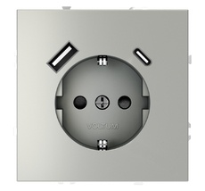 Розетка встраиваемая VOLTUM S70 с заземлением и защитными шторками, 16А, с USB, A+С VLS040505