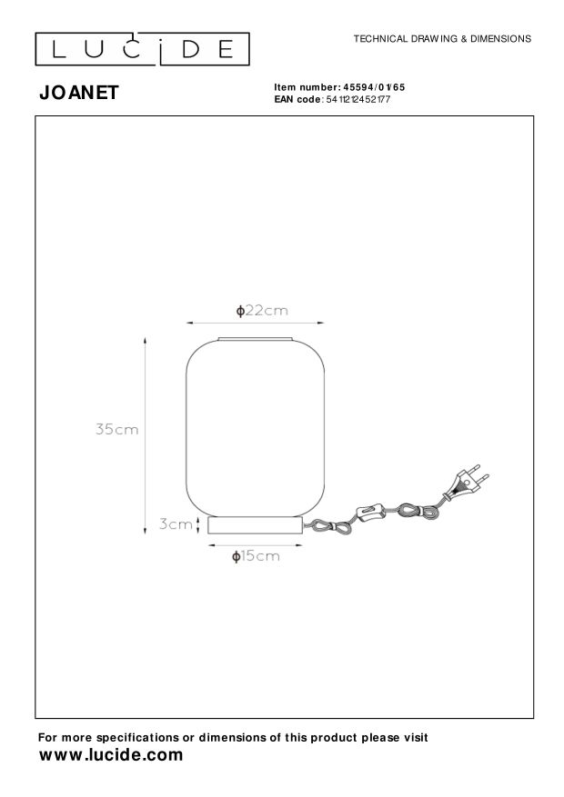 Настольная лампа Lucide JOANET 45594/01/65