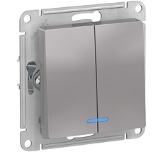 Выключатель встраиваемый двухклавишный с подсветкой (алюминий) Systeme Electric ATN000353