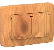 Розетка встраиваемая двойная с заземлением, шторками и крышкой (ясень) IP44 Systeme Electric BLNRS441125