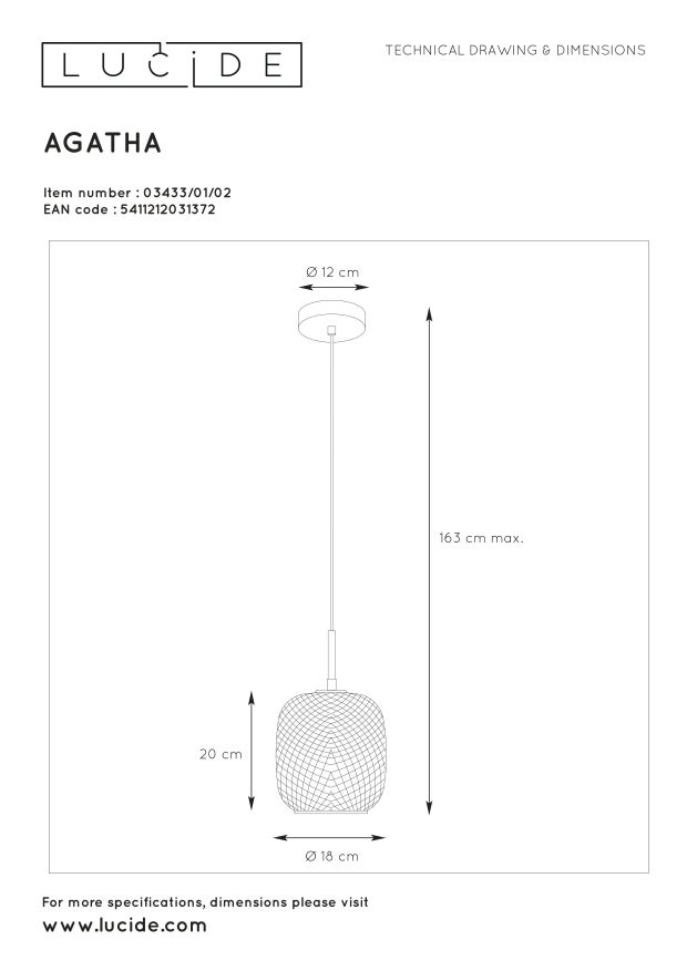 Подвесной светильник Lucide AGATHA 03433/01/02