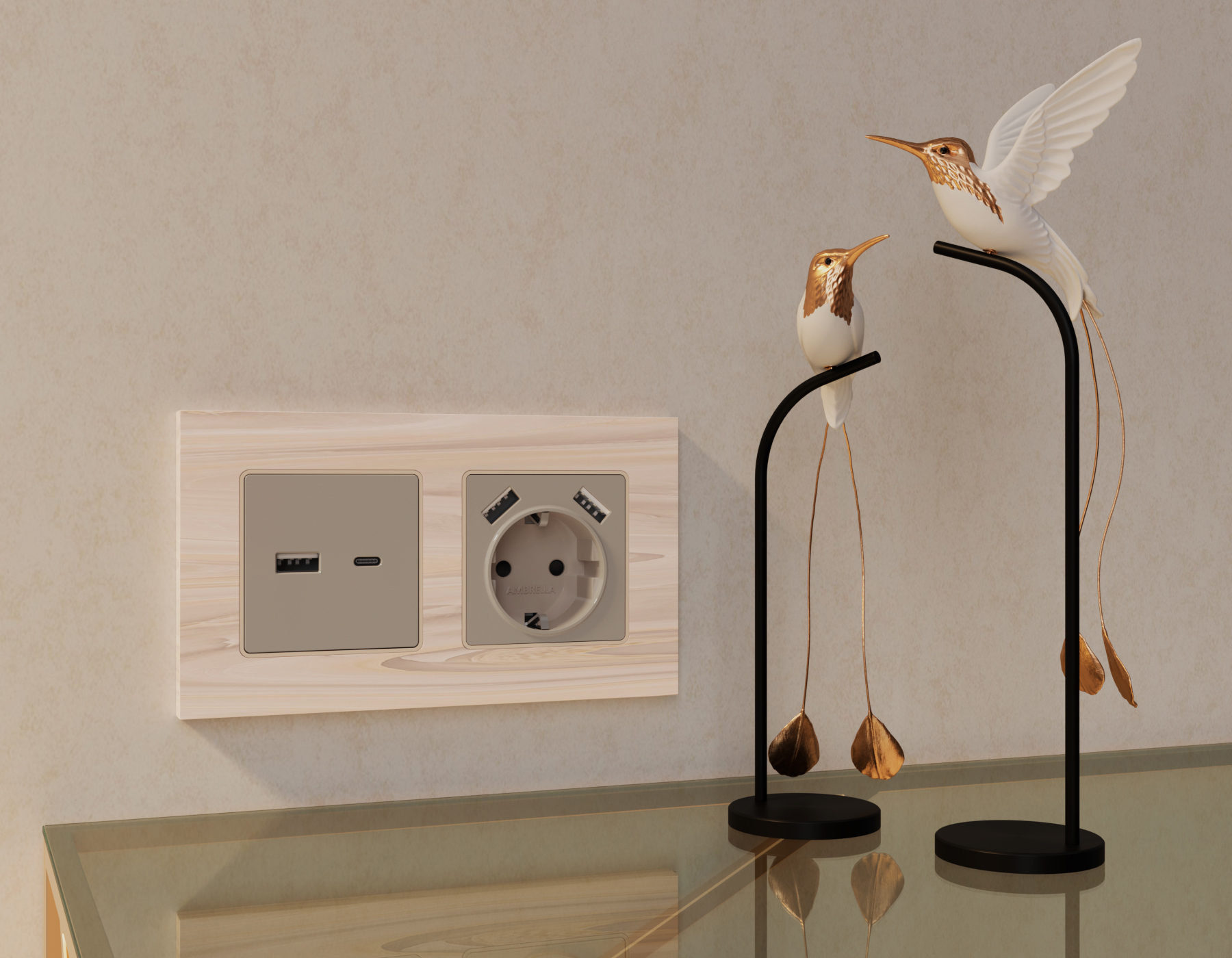 Лицевая панель для розетки 2USB A+C QUANT Ambrella Volt ALFA AP3710_AMB