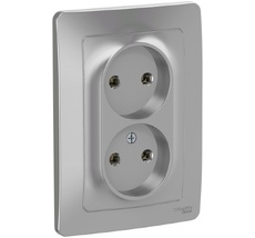 Розетка встраиваемая двойная без заземления (алюминий) Systeme Electric BLNRS000023