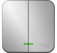 Выключатель накладной двухклавишный с подсветкой (алюминий) Systeme Electric BLNVA105113