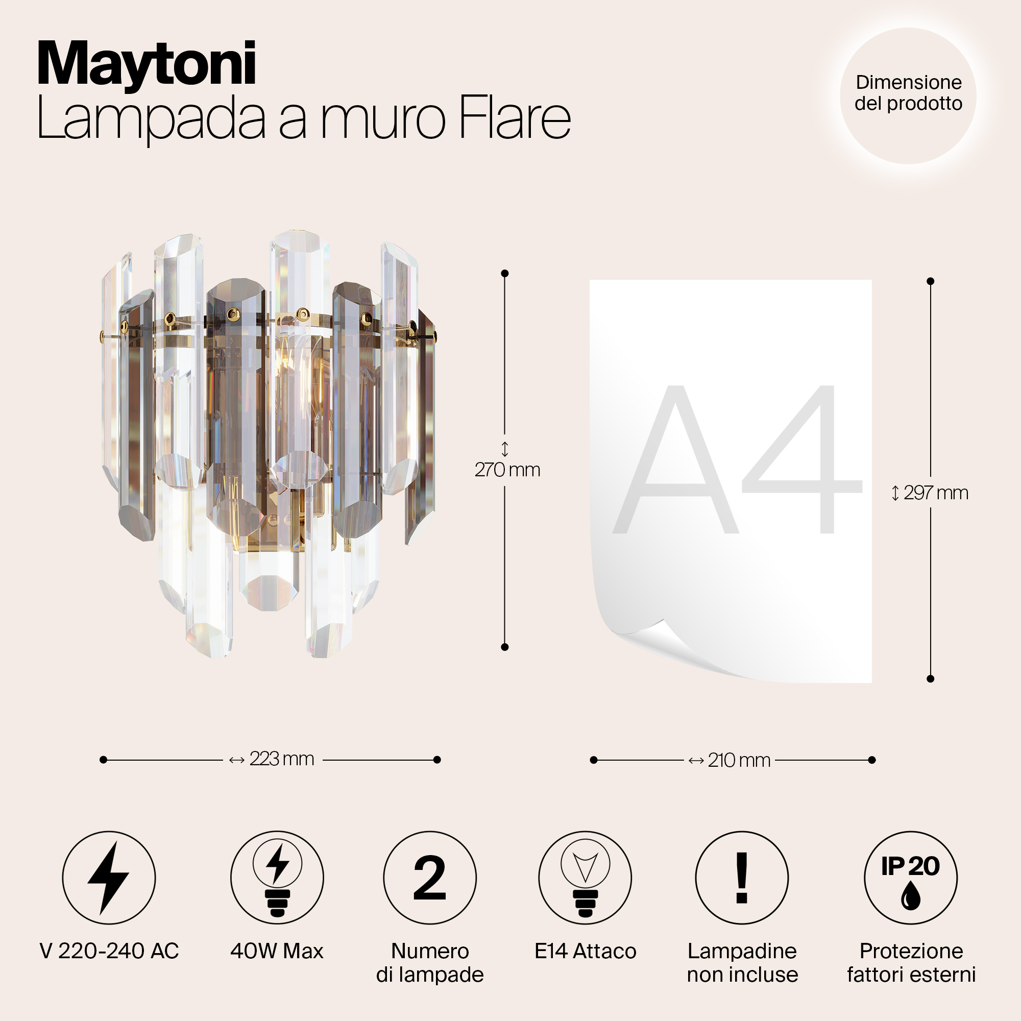 Настенный светильник Maytoni Flare DIA200WL-02G_MY