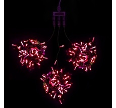 Комплект 3 Красных Нити с Мерцанием Белого Диода по 20м, 600 LED, Провод Черный ПВХ, IP54 KDD600BLW-11-1R