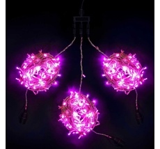 Комплект 3 Розовых Нити по 20м c Контроллером, 600 LED, Провод Прозрачный Силикон, IP65 KDD600C-10-1P