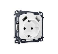 Розетка Ambrella Volt OMEGA 2USB A+A 18W быстрая зарядка с заземлением со шторками 2P+E 16A-250V QUANT MO129010_AMB