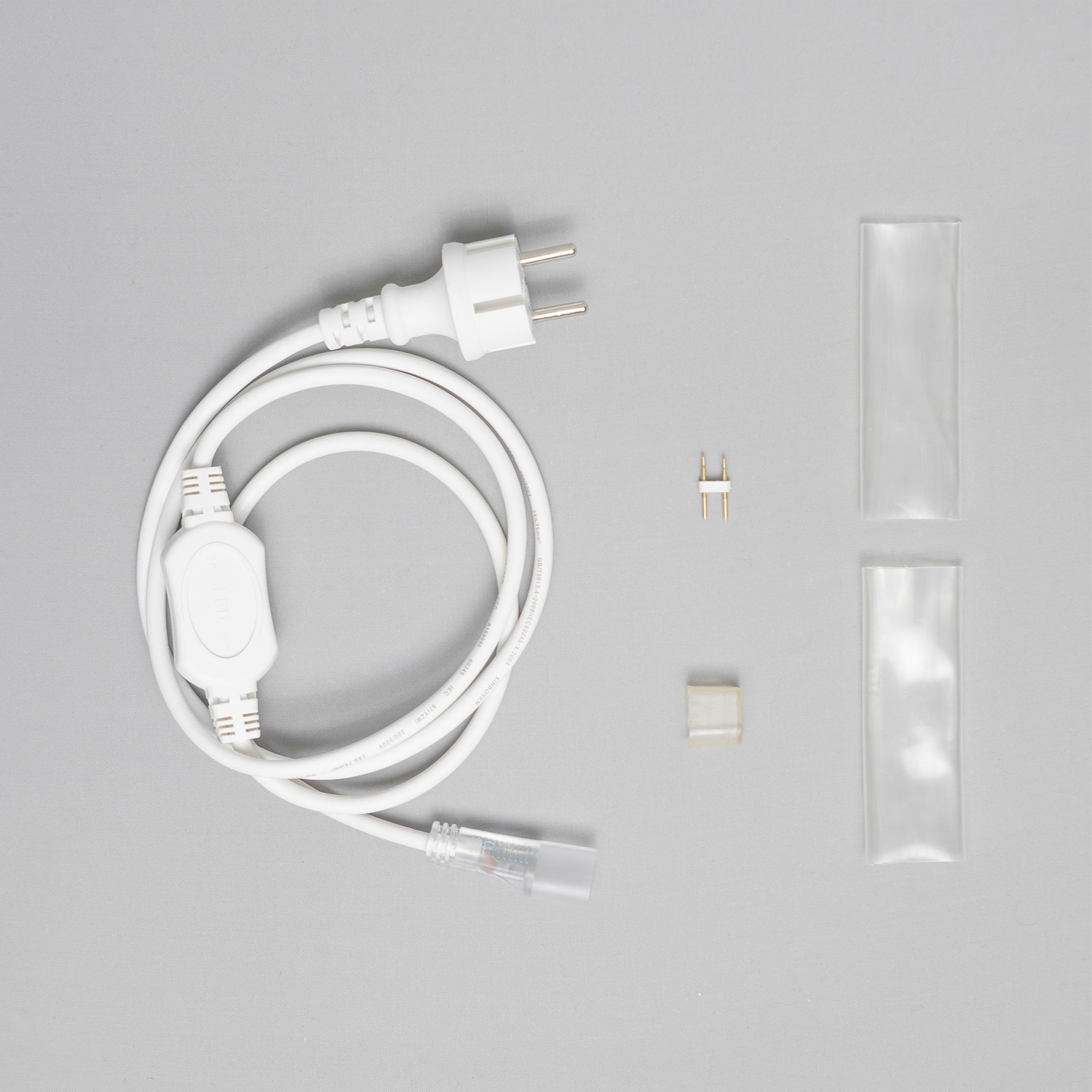 Кабель Питания 1,5м с Выпрямителем 8А для Неона 8х16мм 220В, Провод Белый Каучук, IP65 LTC FR-23550