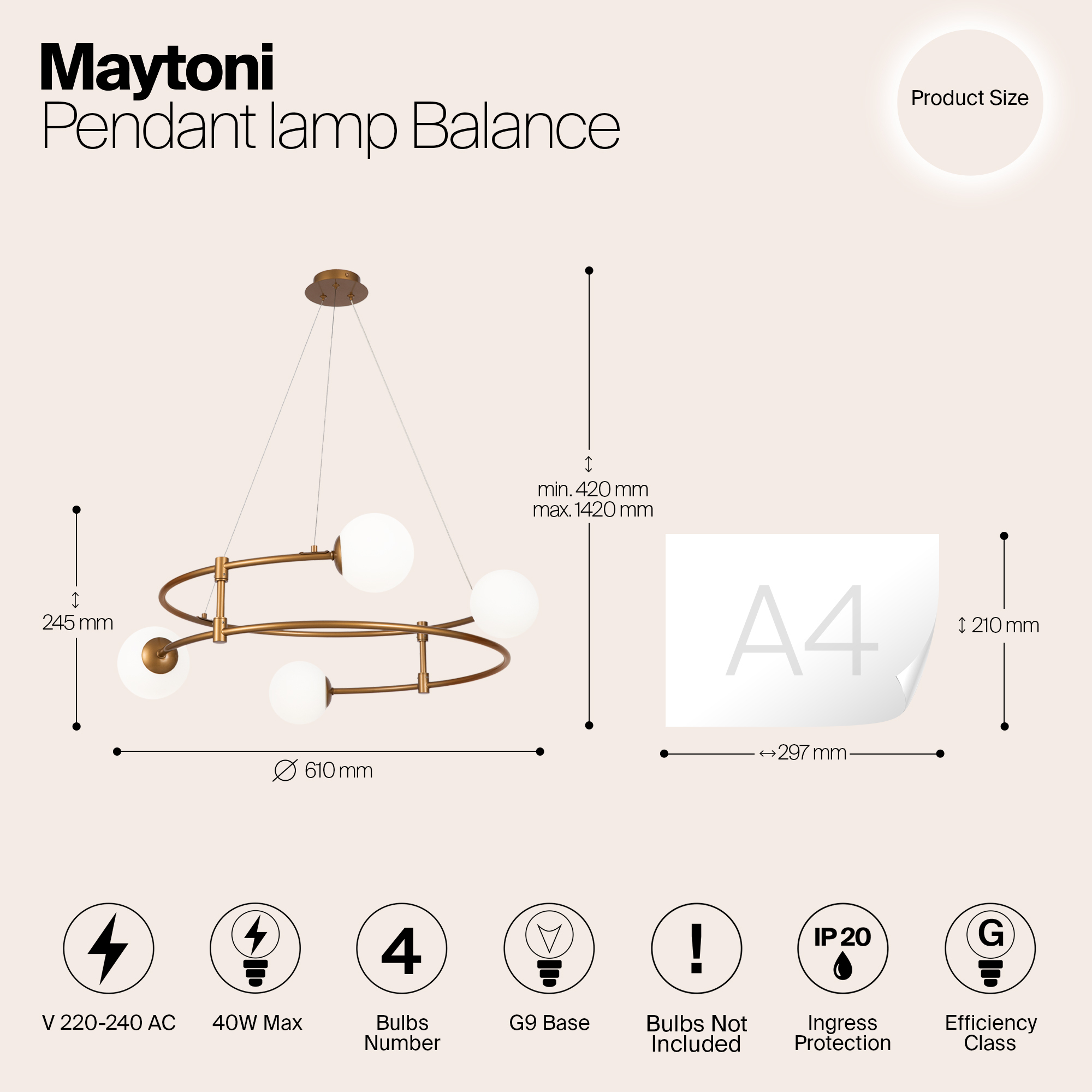 Подвесная люстра Maytoni Balance MOD317PL-04G_MY