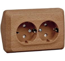 Розетка накладная двойная с заземлением и шторками (бук) Systeme Electric PA16-108T