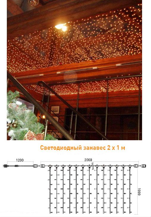 Гирлянда Занавес 2 x 1 м Желтый 220В, 200 LED, Провод Черный ПВХ, IP54 PCL202-11-2Y