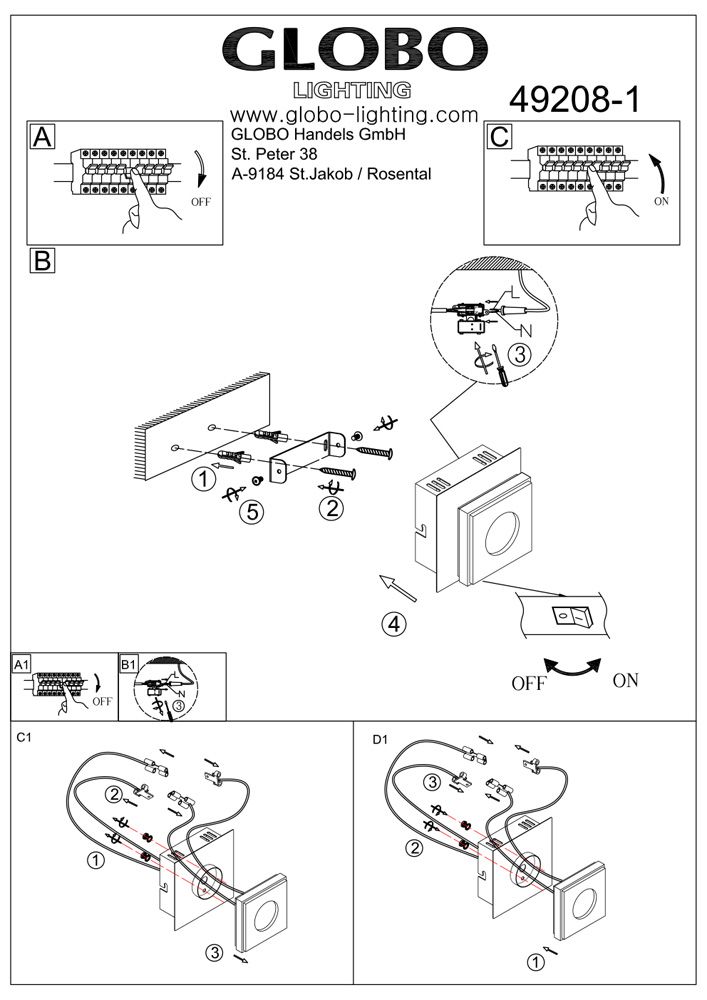 Настенно-потолочный светильник Globo Cayman 49208-1_GL