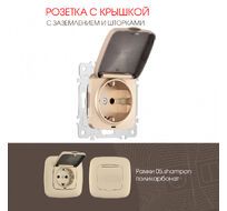 Розетка с заземлением шторками и защитной крышкой 16A 250V Arte Milano 205.41-1.shampan
