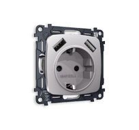 Розетка Ambrella Volt OMEGA 2USB A+A 18W быстрая зарядка с заземлением и шторками 2P+E 16A-250V QUANT MO509010_AMB