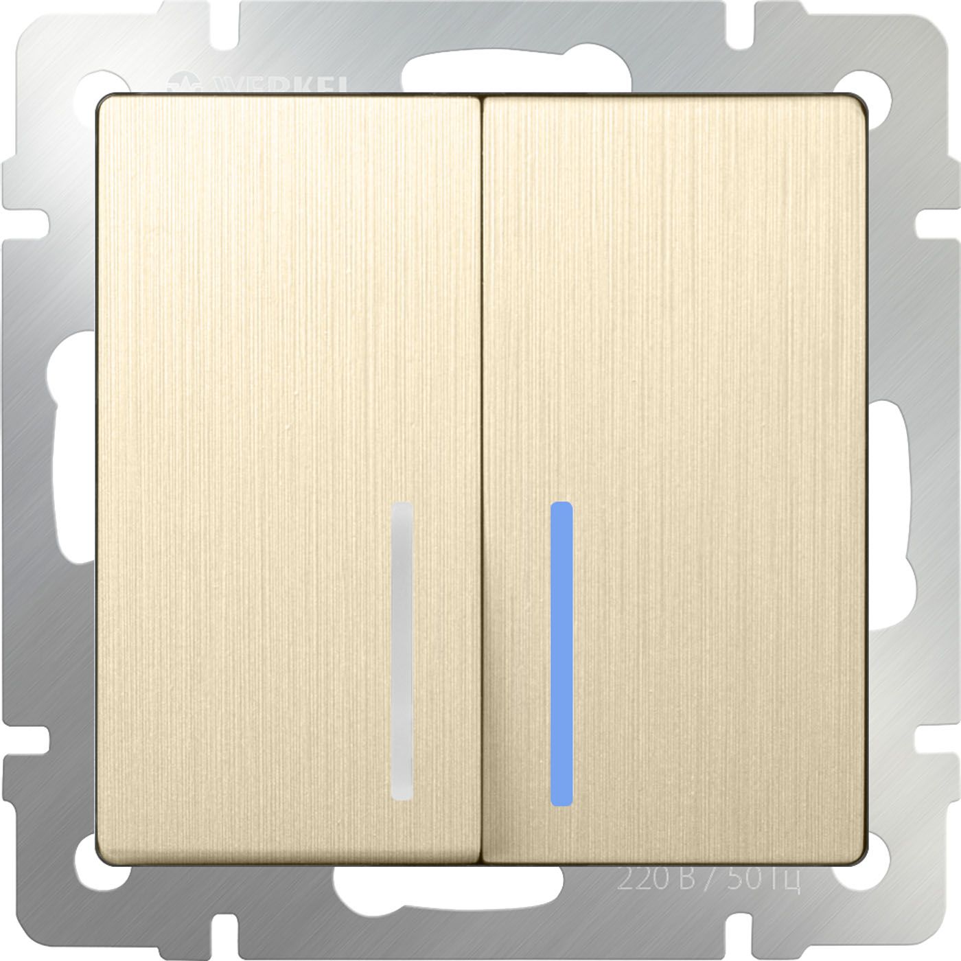 Выключатель двухклавишный проходной с подсветкой Werkel WL10-SW-2G-2W-LED a051418_WR