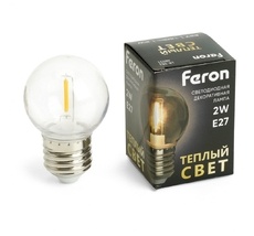 Лампа светодиодная G45 шар 2W 230V E27 2700К Feron 48931_FR