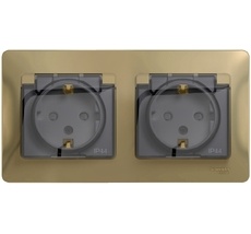 Розетка встраиваемая двойная с заземлением, шторками и крышкой (титан) IP44 Systeme Electric GSL000447