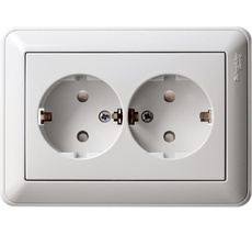 Розетка встраиваемая двойная с заземлением и шторками (белый) Systeme Electric RS16-255-18