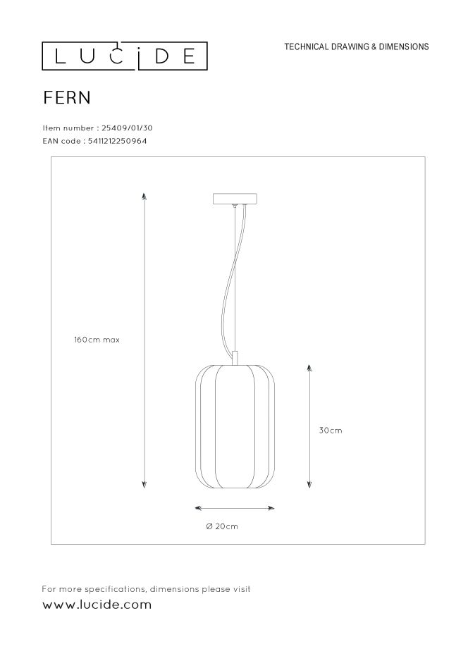 Подвесной светильник Lucide FERN 25409/01/30