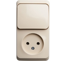 Розетка накладная без заземления с одноклавишным выключателем (кремовый) Systeme Electric BPA16-204K