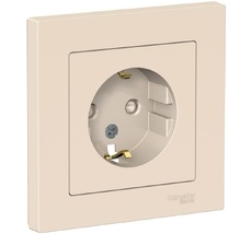Розетка встраиваемая с заземлением и шторками (бежевый) Systeme Electric ATN000244