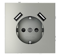 Розетка встраиваемая VOLTUM S70 с заземлением и защитными шторками, 16А, с USB, A+A VLS040405