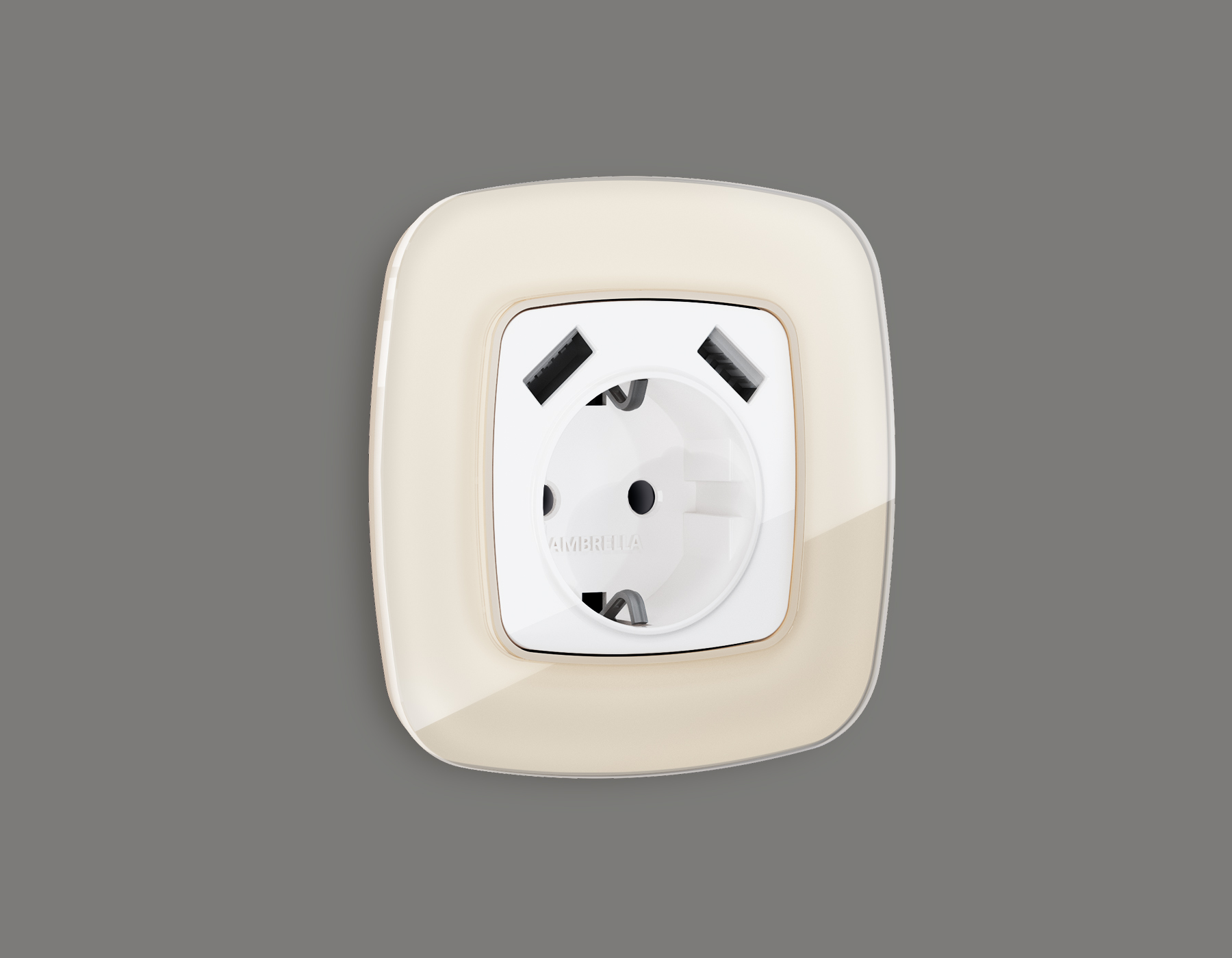 Лицевая панель для розетки с заземлением со шторками 2USB тип A+A QUANT A1090 Ambrella Volt OMEGA OP1090_AMB