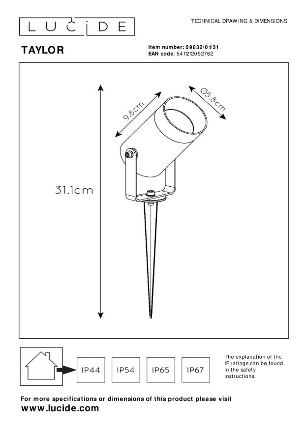 Уличный светильник Lucide TAYLOR 09832/01/31
