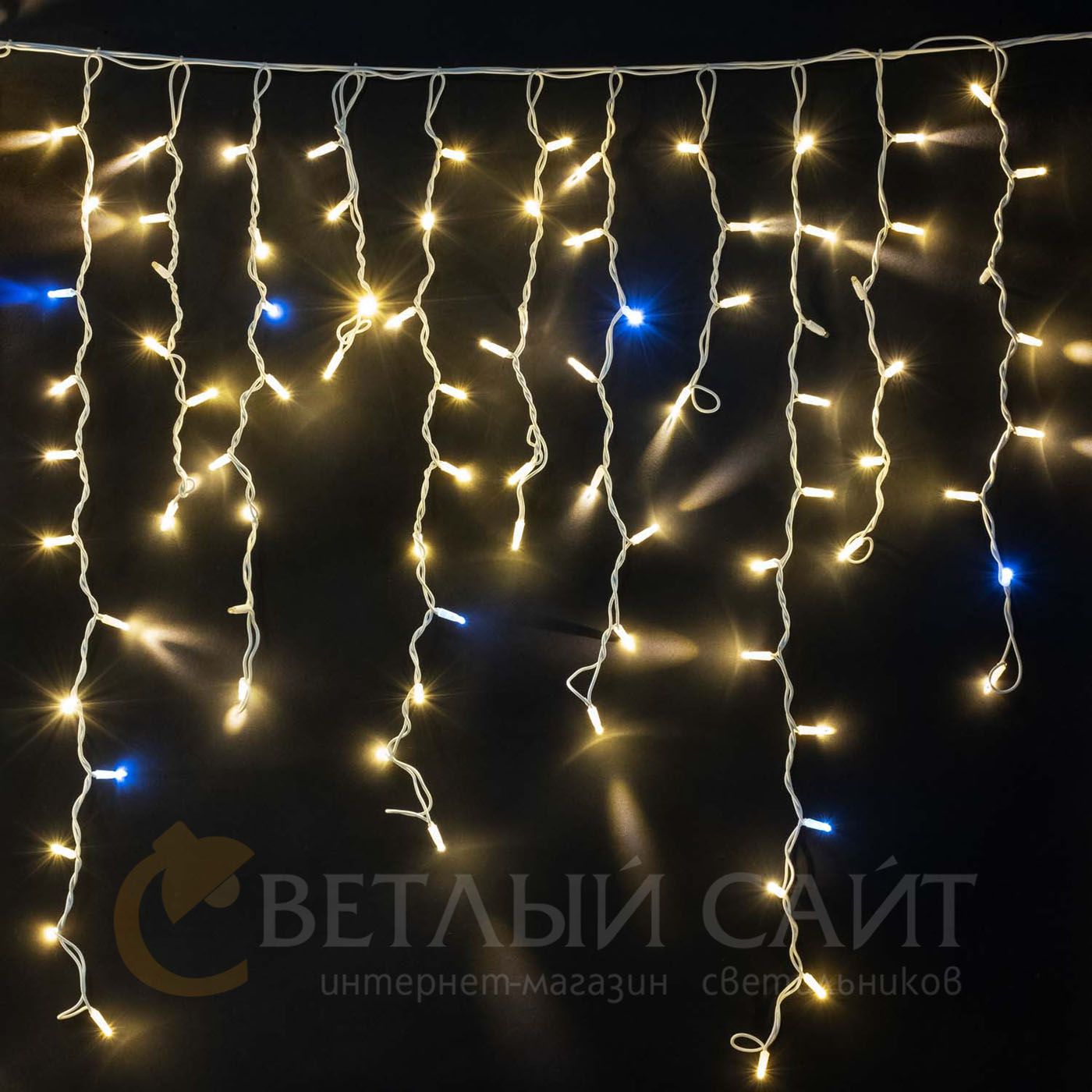 Светодиодная бахрома 3,2 x 0,9 м, белый провод (каучук), 232 led (с мерцанием), теплый белый 04-203_BL