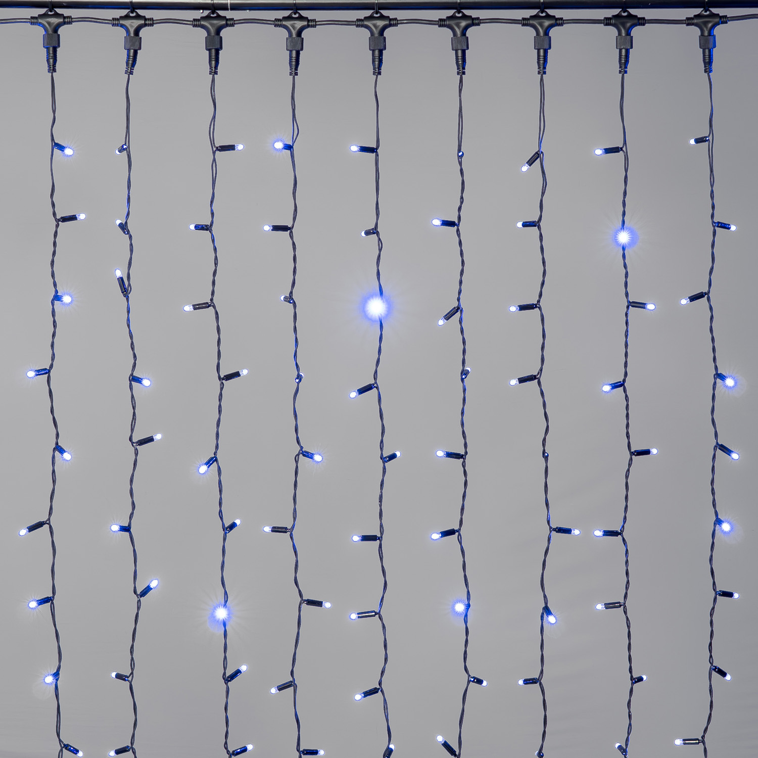 Гирлянда Занавес 2 x 2 м Синий 220В, 400 LED, Провод Черный Каучук 2,3мм, IP65 LTC ECO402-1-2B