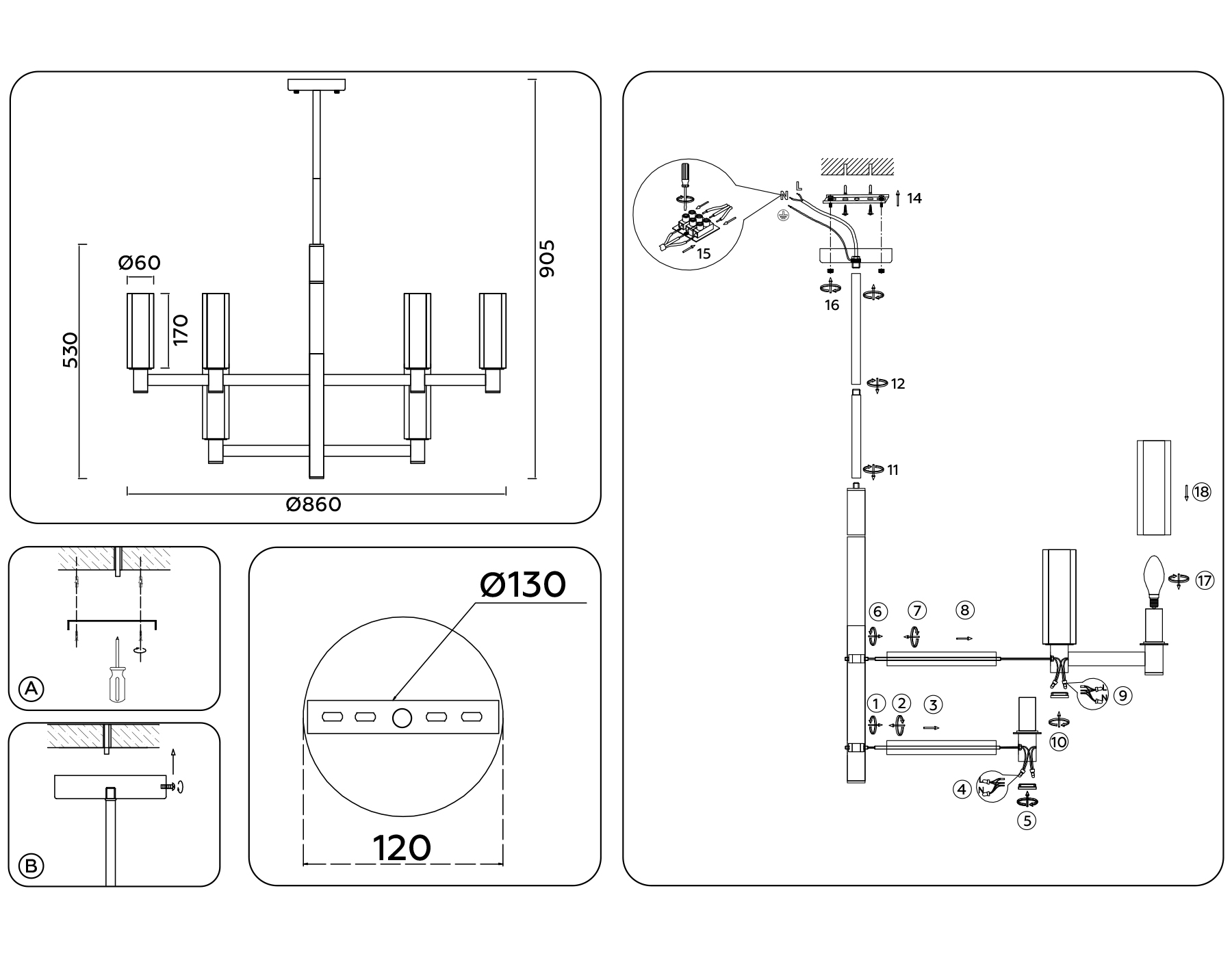 Потолочная люстра на штнаге Ambrella Light Heigh Light HIGH LIGHT LH55505_AMB