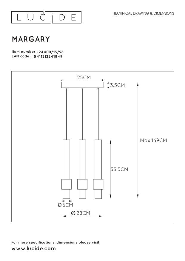 Подвесной светильник Lucide MARGARY 24400/15/96