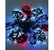 Комплект 10 Бело-Сине-Красных Нитей по 10м, 1000 LED, Провод Черный Силикон, IP65 KFCT1000-10F11-1WBR