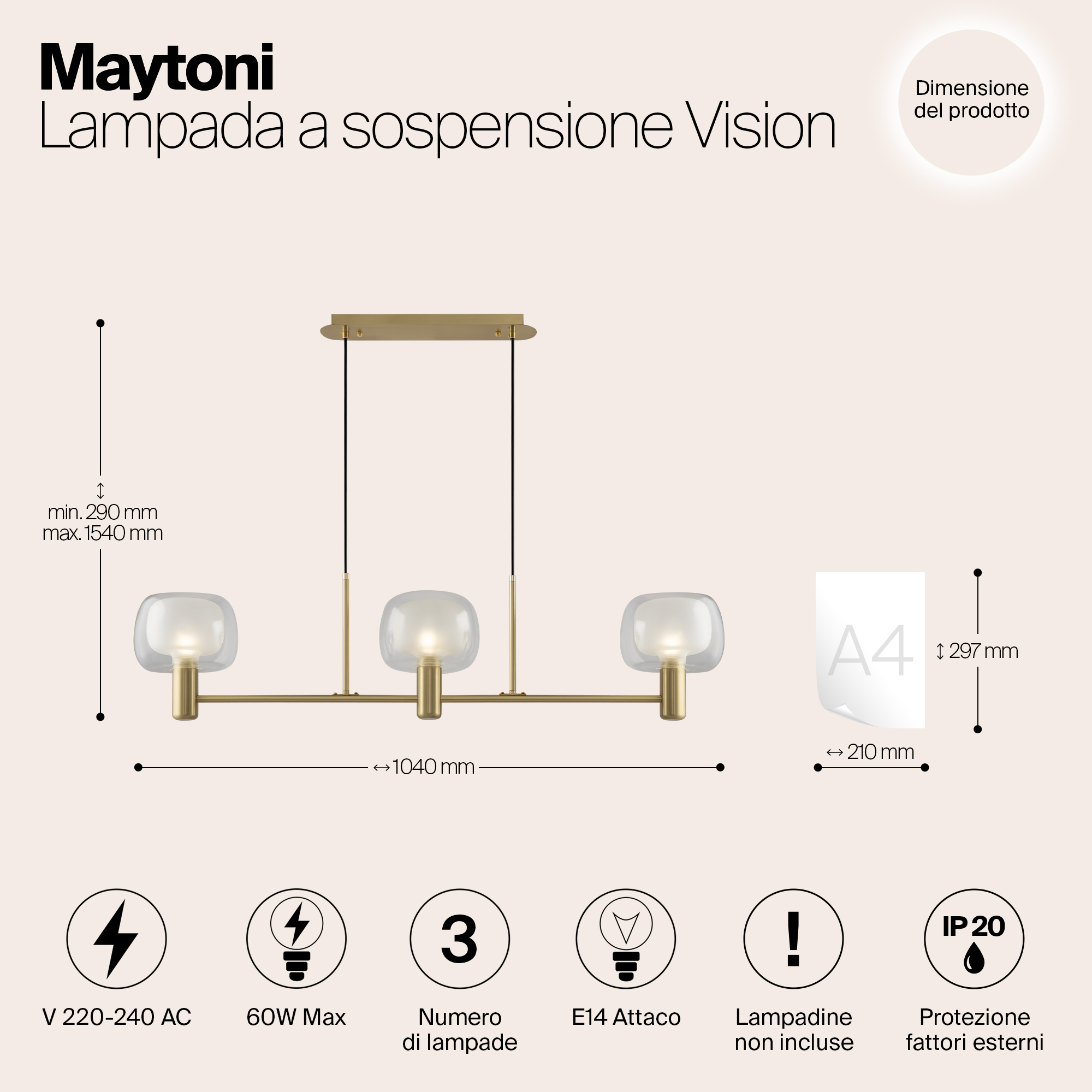 Подвесной светильник Maytoni Vision MOD411PL-03G_MY