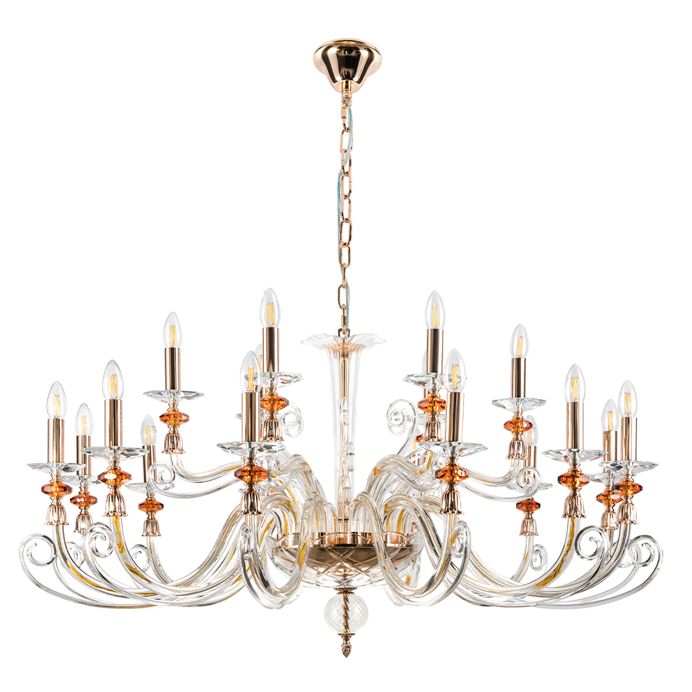 Люстра подвесная Crystal Lux CATARINA CATARINA SP12+6 V2 GOLD/TRANSPARENT-COGNAC_CR