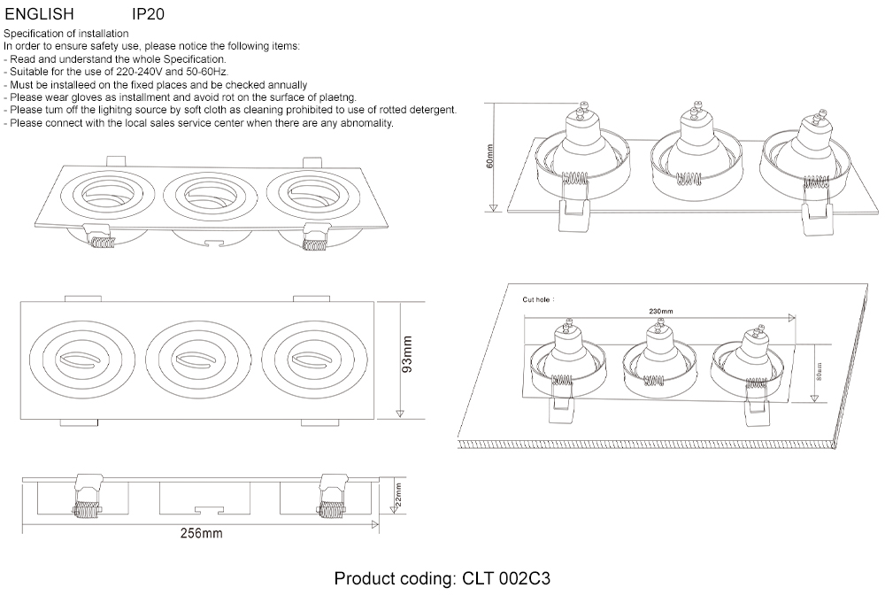 Встраиваемый светильник Crystallux CLT 002C3 BL_CR