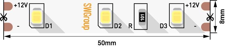 Лента со скотчем 3М светодиодная стандарт 2835, 60 LED/м, 6,3 Вт/м, 12В, IP20, Цвет: Теплый белый 00-00009243_SW