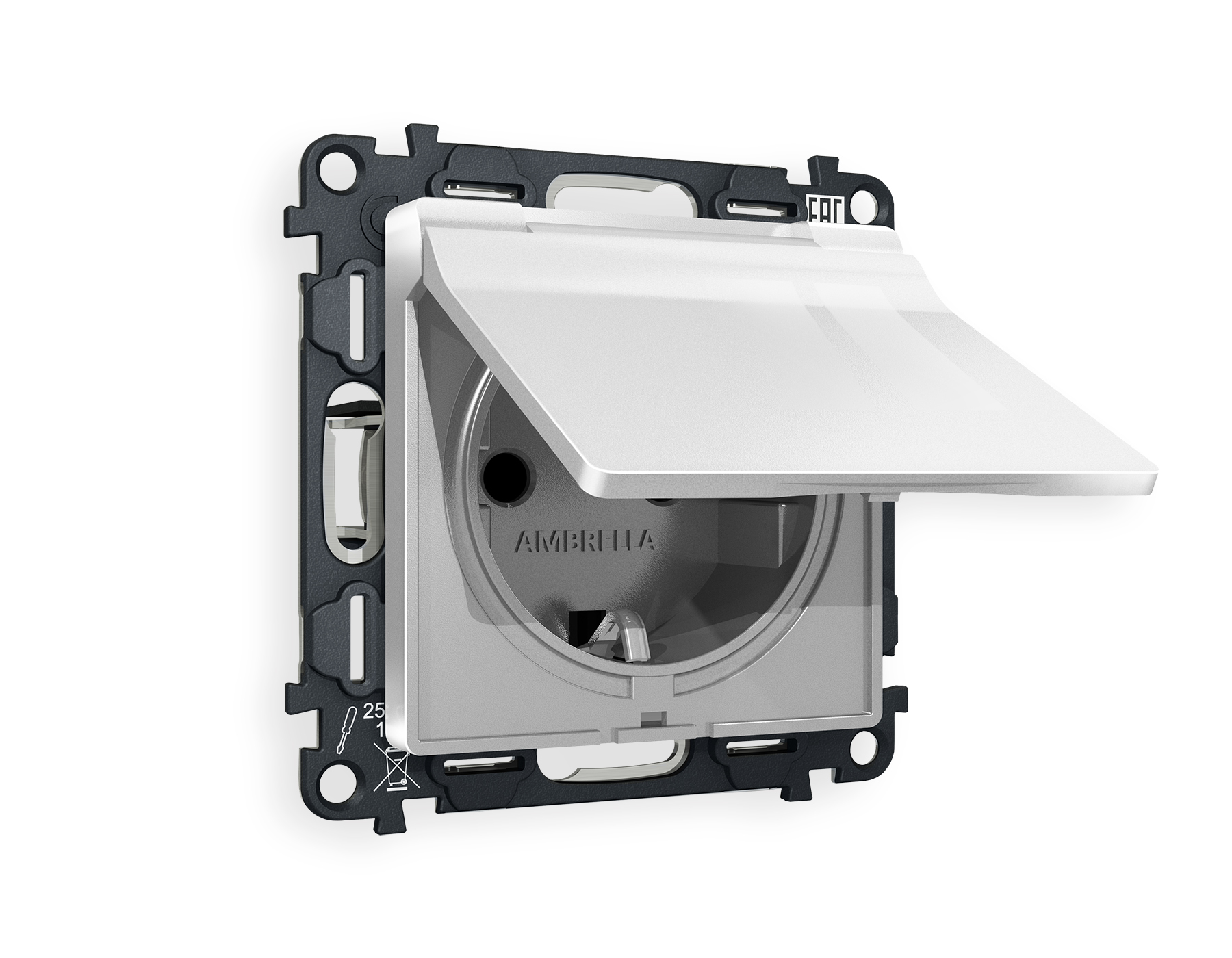 Розетка Ambrella Volt ALFA с заземлением с шторками и защитной крышкой 2P+E 16A-250V IP44 QUANT MA408010_AMB